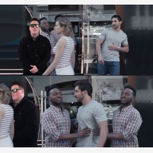 Bro! Not Cool & Persuadable Bouncer   Empty Template   Ad Pub Gilette Men Looking Girl V2 Homme Bloque Arette Femme Stop Black meme template
