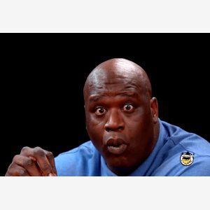Surprised Shaq  Shaq S  Hot Ones  Interview   Shaquille O Neal, Shaq Tries To Not Make A Face While Eating Spicy Wings meme template